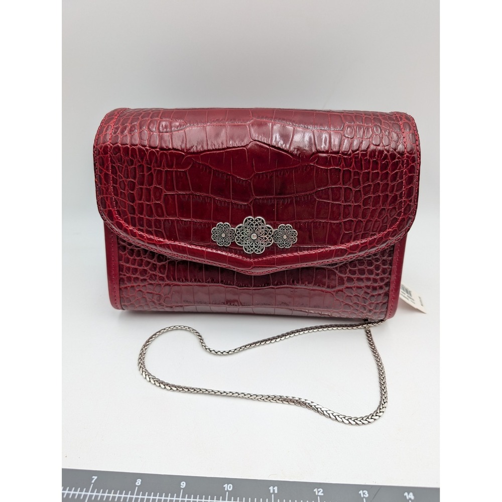 Brighton Womens Queen Ann Crossbody OS Croco Embossed Leather Red H40037